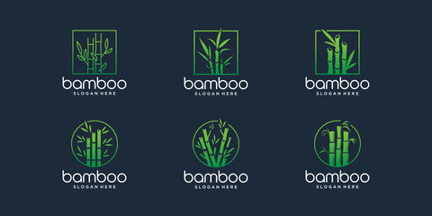 set of creative bamboo logo template. minimalist bamboo logotype with frame shape collection.