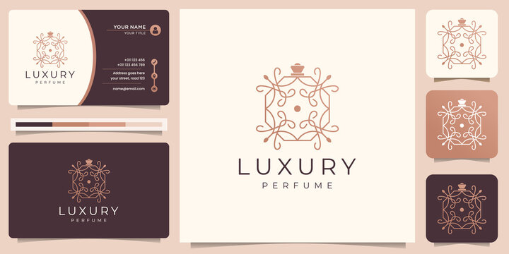 luxury perfume slim bottles logo template. feminine linear abstract style perfume bottle design