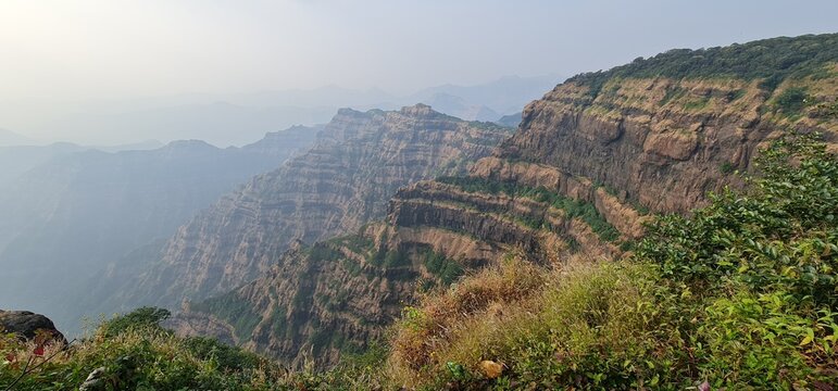Mesmerizing view of the Mahabaleshwar Range of western ghats from Marjorie Point, Mahabaleshwar, Mumbai, India