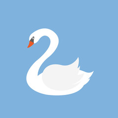 Cartoon swan isolated on blue background. Flat style. Vector illustration