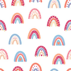Rainbow seamless pattern in pastel colors. Scandinavian baby hand drawn illustration for textiles and newborn clothes.