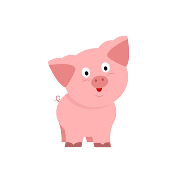 Cartoon pig isolated on white background. Flat style. Cute character. Animal collection. Vector illustration