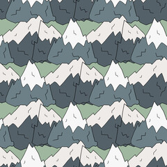 Cartoon doodle mountains seamless pattern. Nature background.