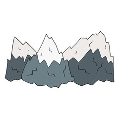 Cartoon doodle mountains isolated on white background. 