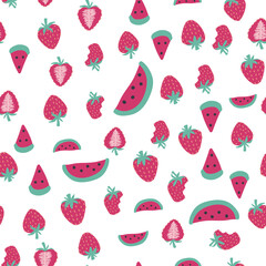 Seamless watermelon and strawberry pattern.