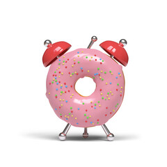 Pink donut alarm concept. 3D illustration