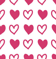 Seamless pattern with red hearts and the inscription love you. Decorative elements backdrop