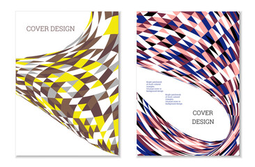 Bright patchwork from multi-colored triangles. Unusual colorful design for cover or background. Set of two templates