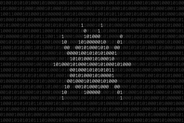 Bug silhouette composed from 0 and 1 digits over binary code surface