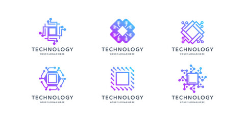 technology logo design inspiration. modern color, technology, dot logo.