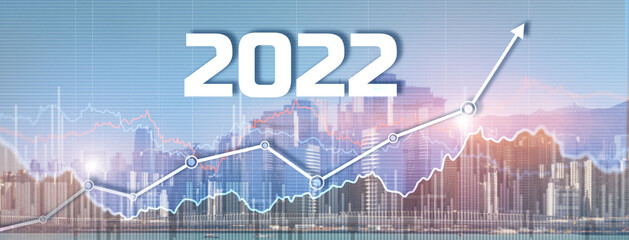 New 2022 year on modern city background. Website Banner