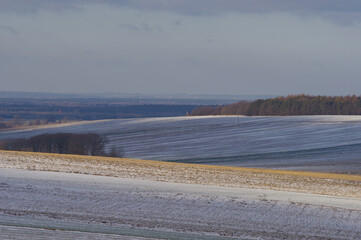 Zimowy krajobraz Lubelszczyzny, ośnieżone pola.