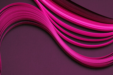 Pink neon ultraviolet Color strip wave paper. Abstract texture horizontal copy space background.