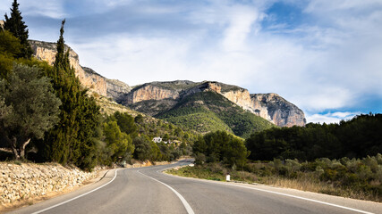 Grey concrete mountain road, highway in mountains, Montgo, travel to Denia, Spain