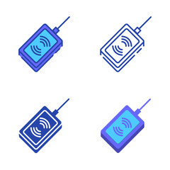 Electronic RFID or barcode scanner icon set in flat and line style