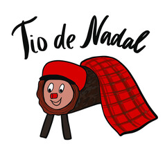 Caga tio or Tio de Nadal, traditional christmas character from Catalonia and Aragon, Spain. Vector illustration. Translation: Merry Christmas.