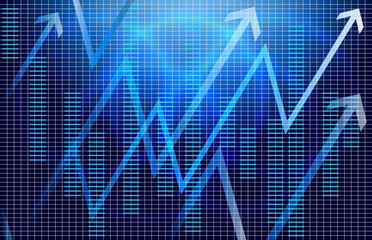 Blue background with arrows. Background for business presentation. Banner showing development 