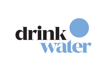 Modern, simple, minimal typographic design of a saying "Drink Water" in blue and black colors. Cool, urban, trendy and vibrant graphic vector art