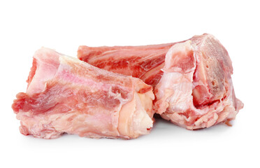 Raw chopped meaty bones on white background