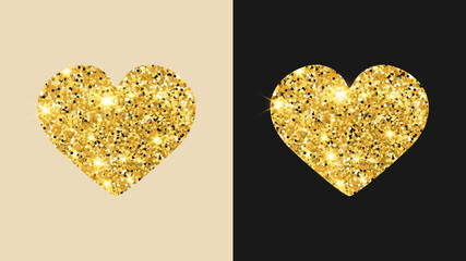 Golden hearts on a black and white. Valentine's day.