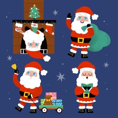 hand drawn santa claus characters collection abstract design vector illustration