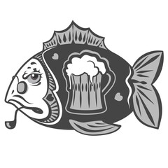 fish with beer for bar illustration vector