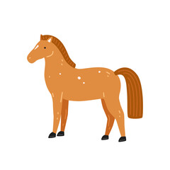 Cute red horse in a cartoon style. Vector flat illustration