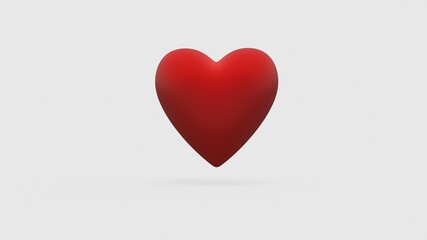 matte soft red heart isolated on white. 3d illustration