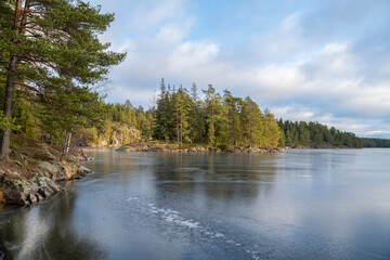 Fototapeta na wymiar View of The Lake Simijarvi and it's shore in winter, Raseborg, Finland
