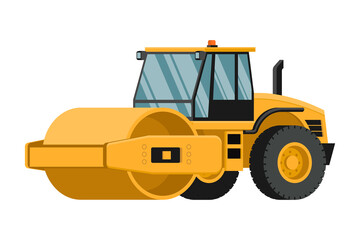 Yellow soil compactor 3d heavy machinery on white background. - obrazy, fototapety, plakaty