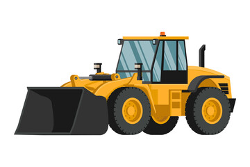 Obraz na płótnie Canvas Yellow heavy machinery with front loader in 3D on white background.