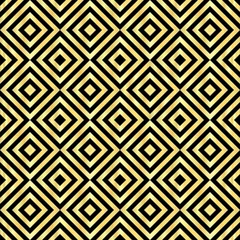 Tragetasche Gold abstraktes geometrisches diagonales quadratisches nahtloses Muster auf dem schwarzen Hintergrund. Vektor-Illustration. © Sudakarn