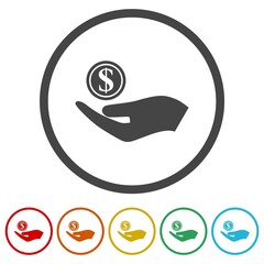 Money with Hand icon isolated on white background, color set