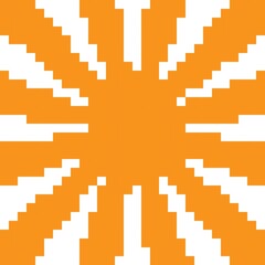 Orange and white Sunburst or Sunlight pixel art background. Vector illustration.
