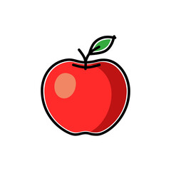Red apple in children's flat style, vector illustration