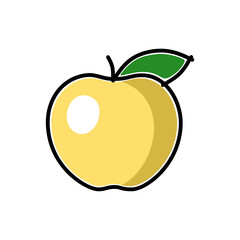 Yellow apple in childish flat style with black outline, vector illustration