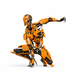 cyborg is crouched and ready for action