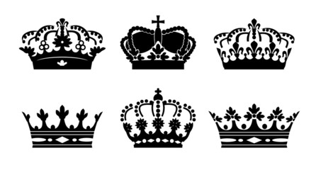 Set black crown Icons. Vector Illustration.