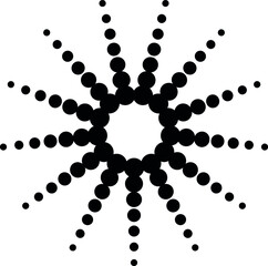 Black design element, shape, radial repeated dots. Transparent background. Abstract vector illustration, eps 10.
