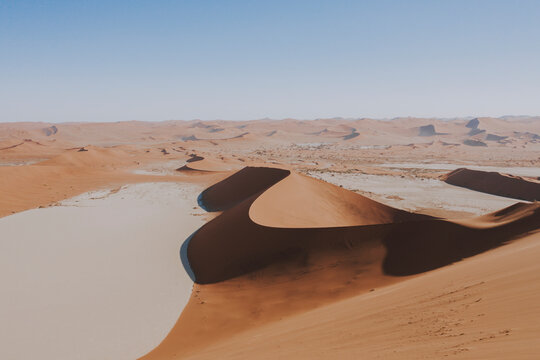 Aerial view of Dune 45 and Deadvlei at Sossusvlei, Namibia.