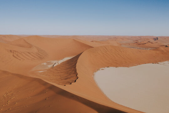 Aerial view of Dune 45 and Deadvlei at Sossusvlei, Namibia.
