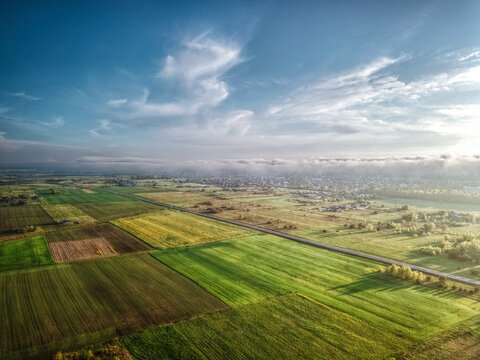 Aerial view of agriculture fields near Palanga, Lithuania.