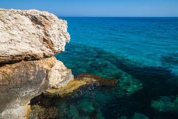Fototapeta na wymiar Rocky Mediterranean Sea coast at Ayia Napa resort town