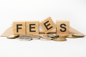 FEES word written on wooden blocks. business concept. test sign, exam, concept. education quality control. business concept