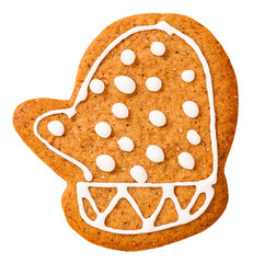 Christmas gingerbread isolated on white background. Cookies mitten