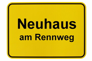Illustration eines Ortsschildes der Stadt Neuhaus am Rennweg - obrazy, fototapety, plakaty