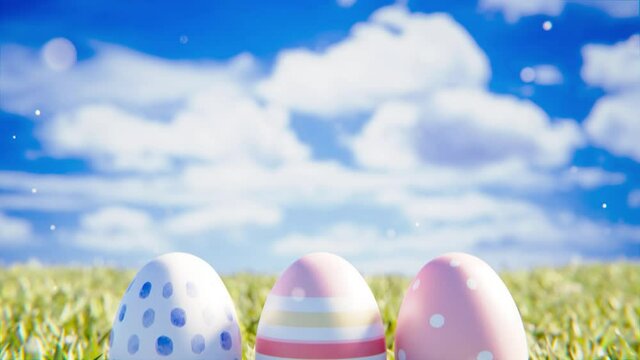 Ostern - Ostereier auf gr&uuml;ner Wiese mit Osterhase