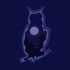 Night bird in the forest. Cut paper technique. Volumetric illustration. - 477364380