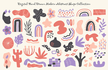 a set of cute hand drawn modern abstract organic shape