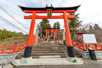 Torii (Shinto gate) of Makekirai shrine in Tamba-Sasayama city in Hyogo, Japan (Notes: Japanese characters on the plate means the name of the shrine)